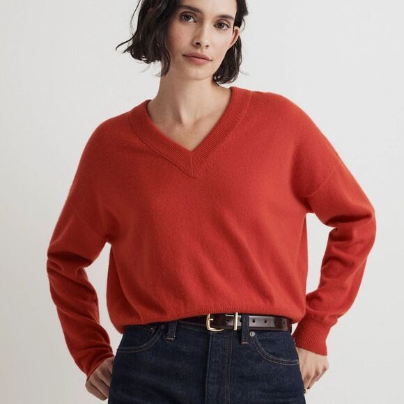 Madewell Sweaters - Madewell responsibly sourced 100% cashmere orange cropped V-Neck Sweater XXS